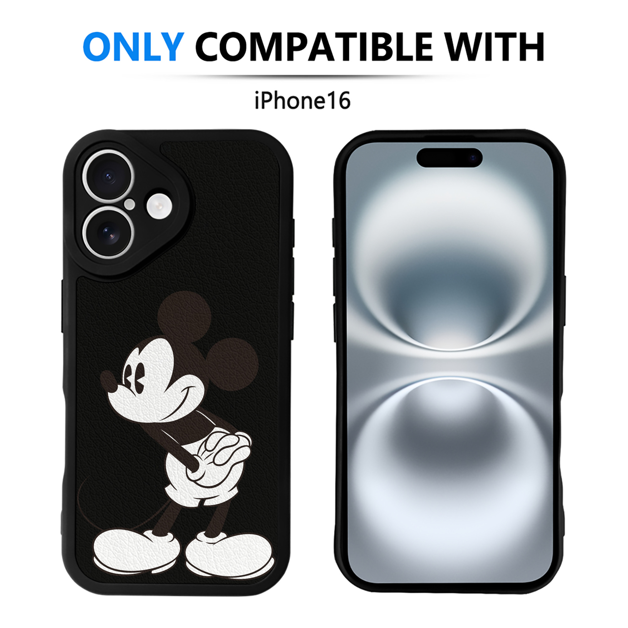 （画像用） ミッキーマウス Mickey Mouse 【iPhone 16シリーズ対応】シリコンスマホケース（レザー調） 材質：シリコン
